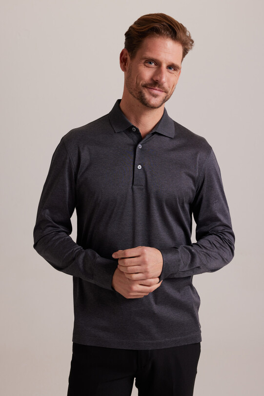 Erkek Gri Polo Yaka Sweatshirt