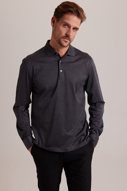 Erkek Gri Polo Yaka Sweatshirt