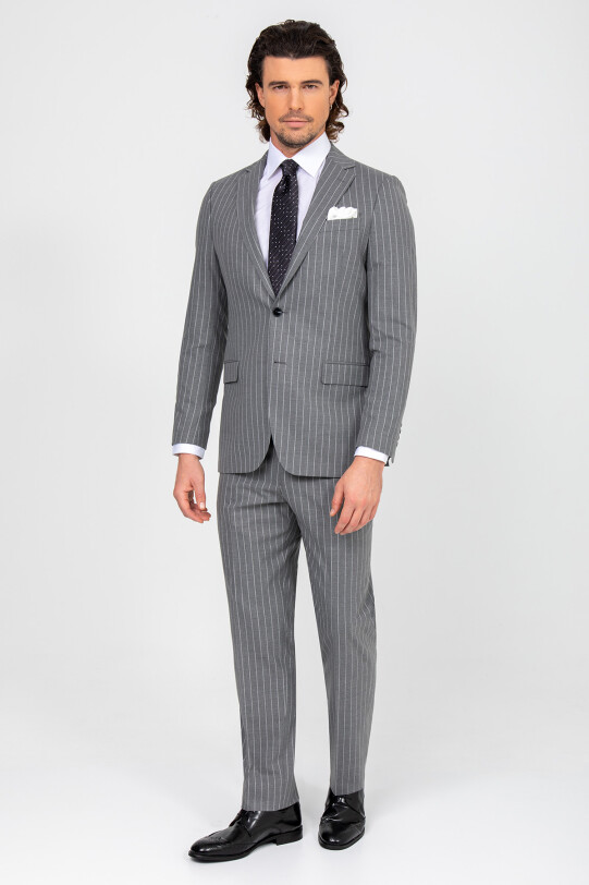 Erkek Gri Regular Fit Çift Yırtmaç Takım Elbise