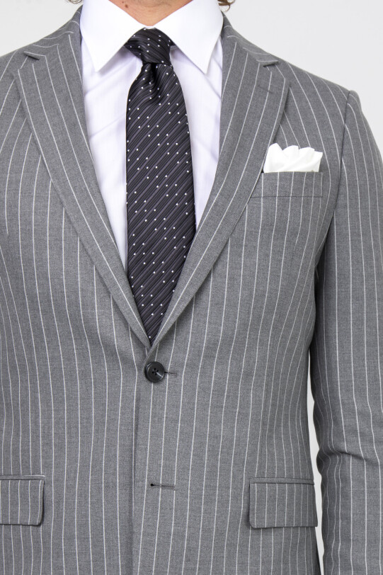 Erkek Gri Regular Fit Çift Yırtmaç Takım Elbise