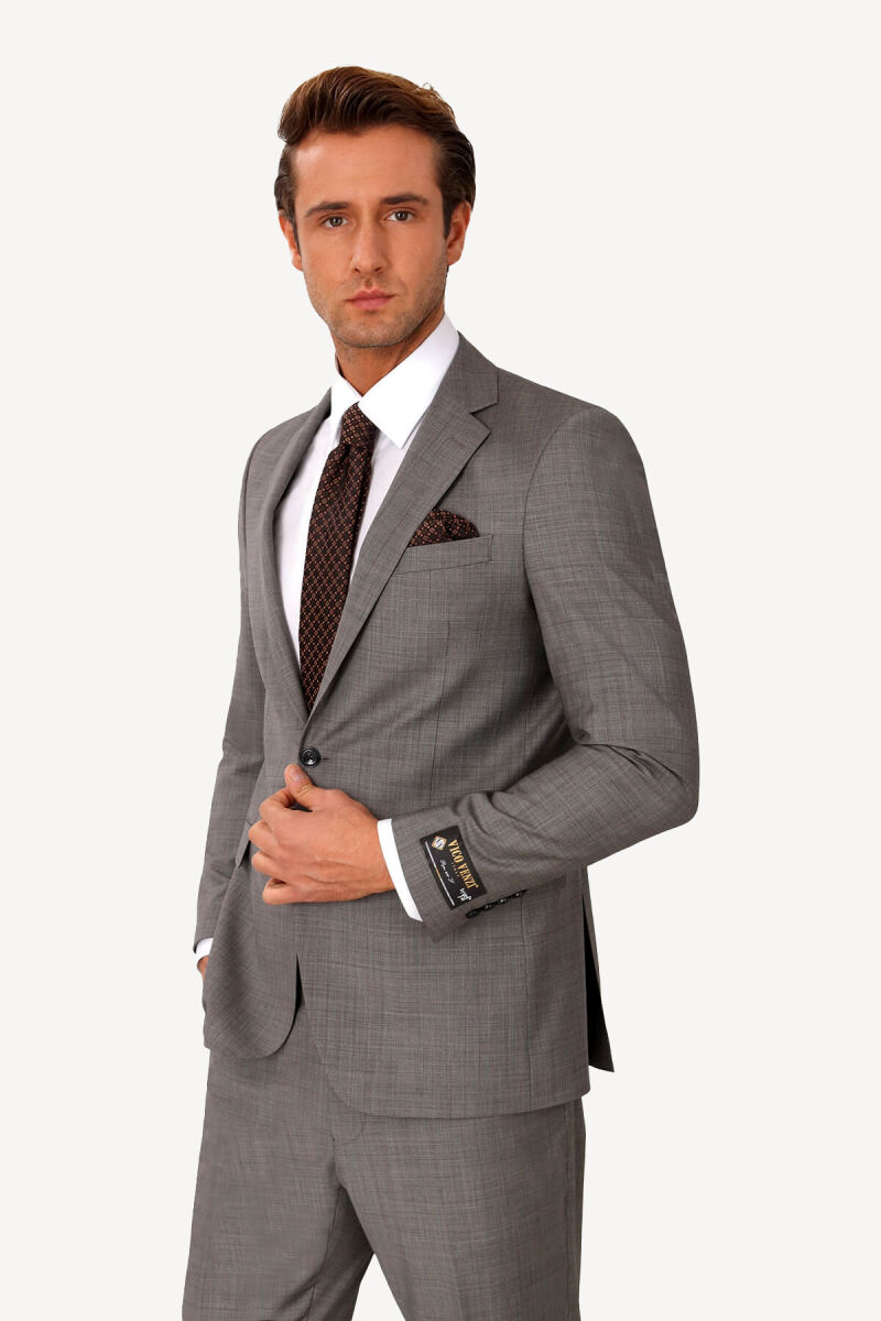 Erkek Gri Regular Fit Çift Yırtmaç Takım Elbise - 2
