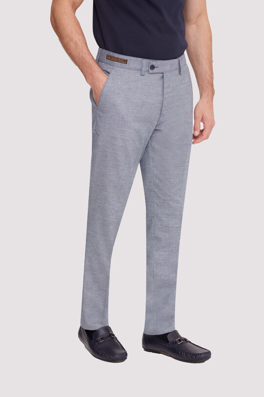 Erkek Gri Regular Fit Çizgili Keten Pantolon
