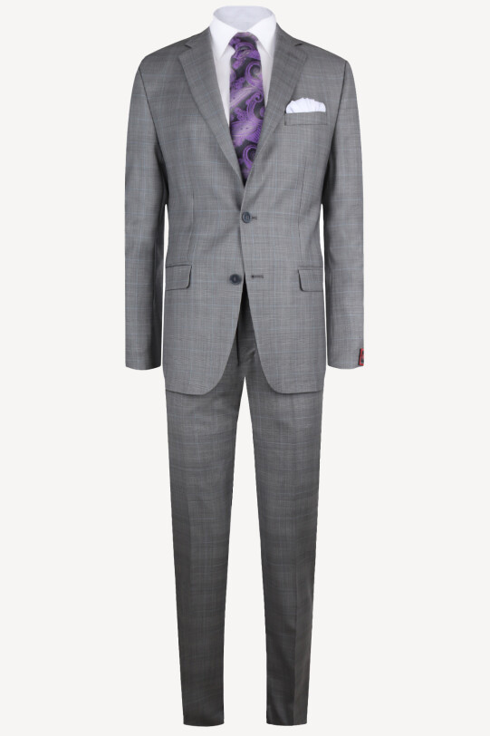 Erkek Gri Regular Fit Ekose Takım Elbise