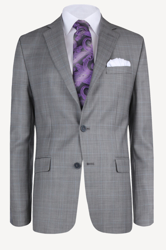 Erkek Gri Regular Fit Ekose Takım Elbise
