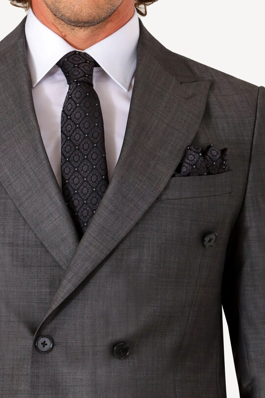Erkek Gri Regular Fit Kruvaze Takım Elbise