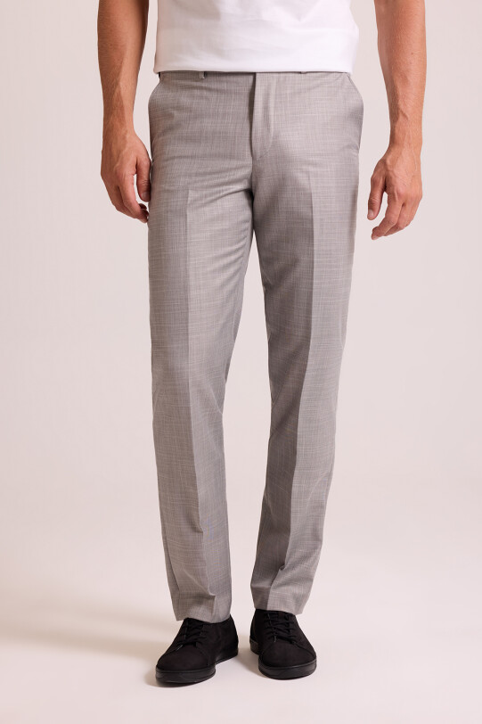 Erkek Gri Regular Fit Yün Kumaş Pantolon