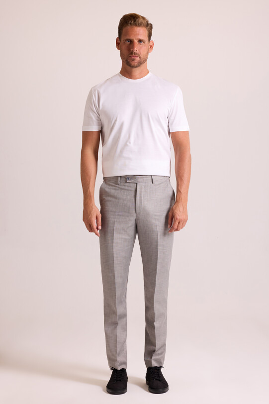 Erkek Gri Regular Fit Yün Kumaş Pantolon