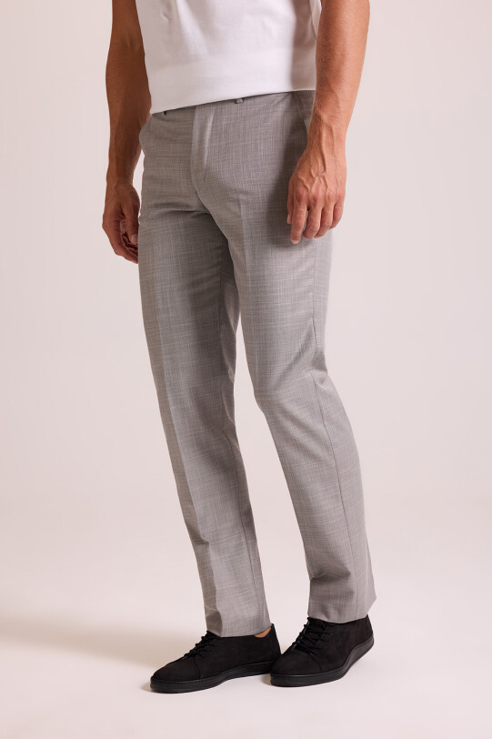 Erkek Gri Regular Fit Yün Kumaş Pantolon
