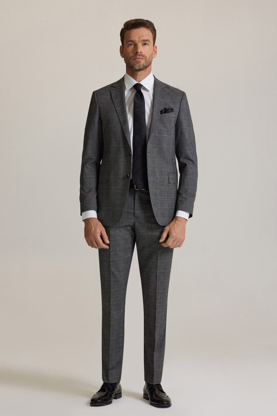 Erkek Gri Regular Fit Mono Yaka Yünlü Takım Elbise