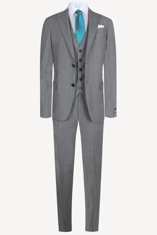 Erkek Gri Regular Fit Yelekli Takım Elbise - YSF