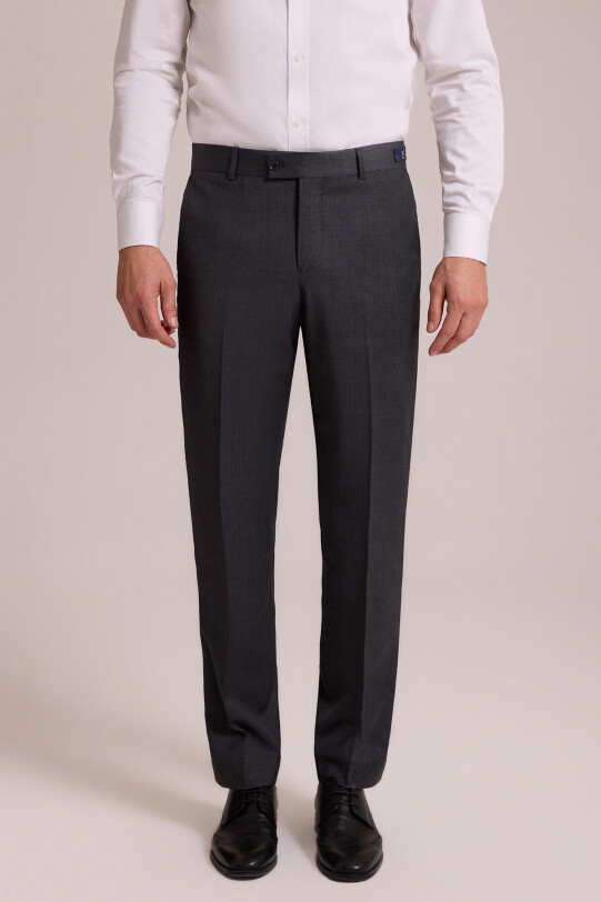 Erkek Gri Regular Fit Yünlü Kumaş Pantolon - YSF