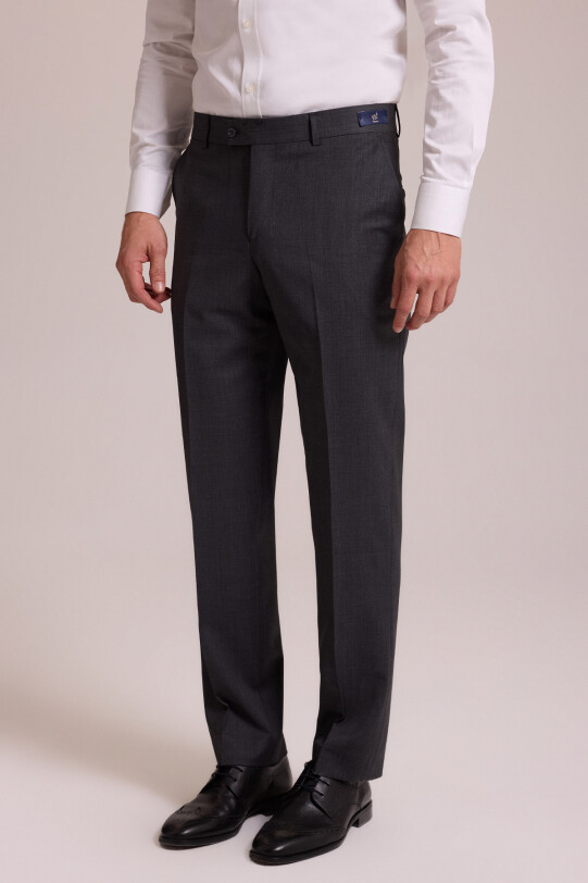Erkek Gri Regular Fit Yünlü Kumaş Pantolon