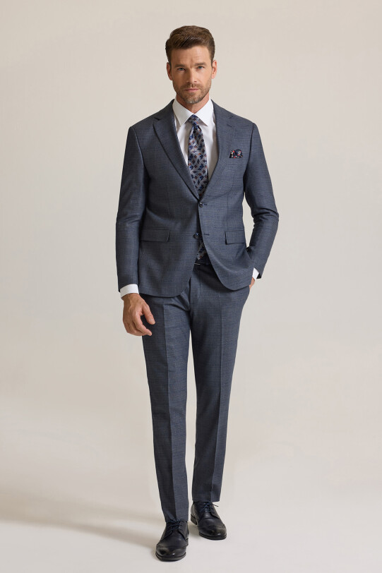 Erkek Gri Slim Fit Mono Yaka Takım Elbise