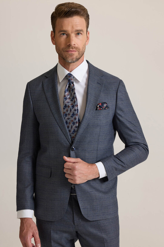 Erkek Gri Slim Fit Mono Yaka Takım Elbise