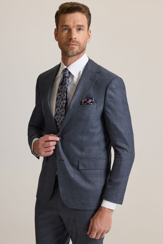 Erkek Gri Slim Fit Mono Yaka Takım Elbise