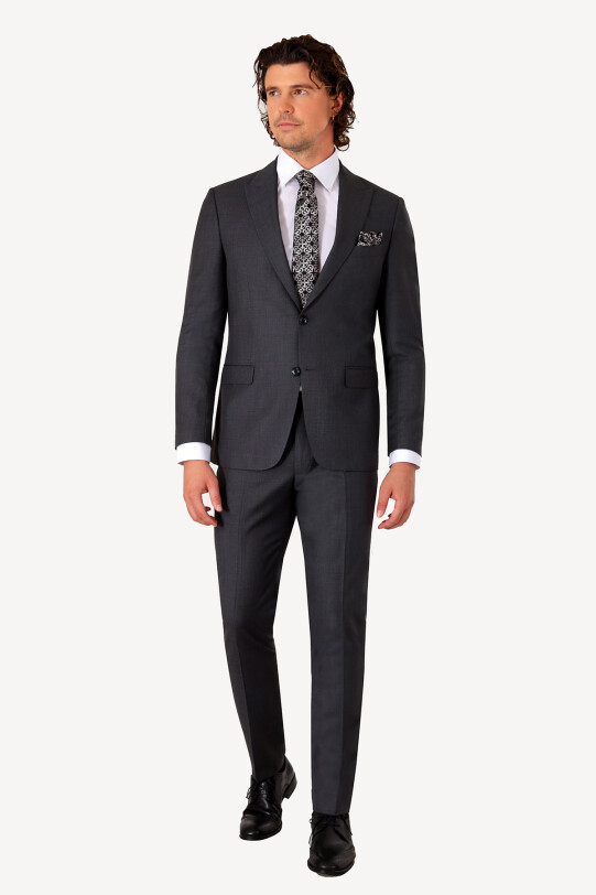Erkek Gri Slim Fit Sivri Yaka Takım Elbise