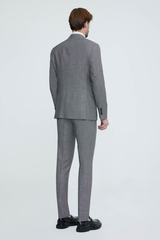 Erkek Gri Slim Fit Sivri Yakalı Yelekli Takım Elbise