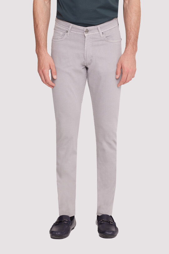 Erkek Gri Slim Fit Üst Cep Kanvas Pantolon