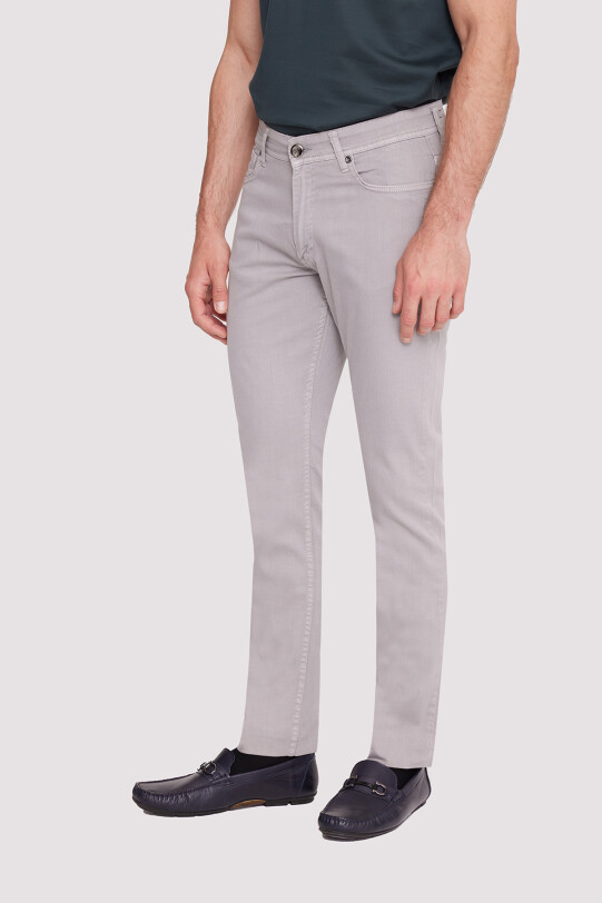 Erkek Gri Slim Fit Üst Cep Kanvas Pantolon