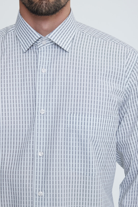 Erkek Gri Uzun Kol Desenli Regular Fit Gömlek