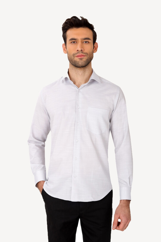 Erkek Gri Uzun Kol Klasik Desenli Gömlek