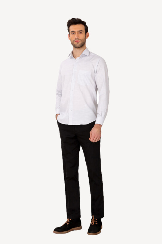 Erkek Gri Uzun Kol Klasik Desenli Gömlek