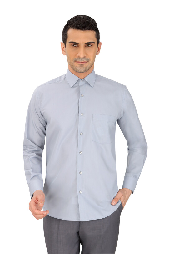 Erkek Gri Uzun Kol Klasik Pamuklu Gömlek