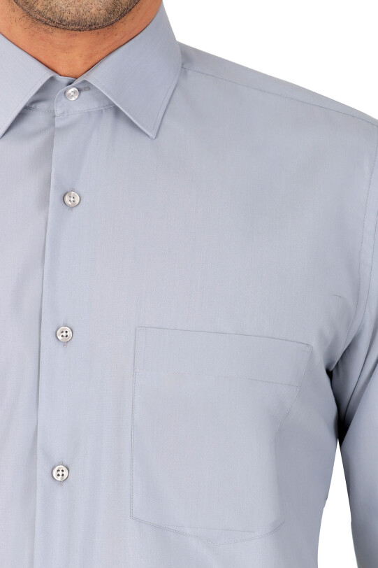 Erkek Gri Uzun Kol Klasik Pamuklu Gömlek