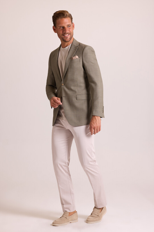 Erkek Haki Yeşil Klasik Keten Spor Ceket