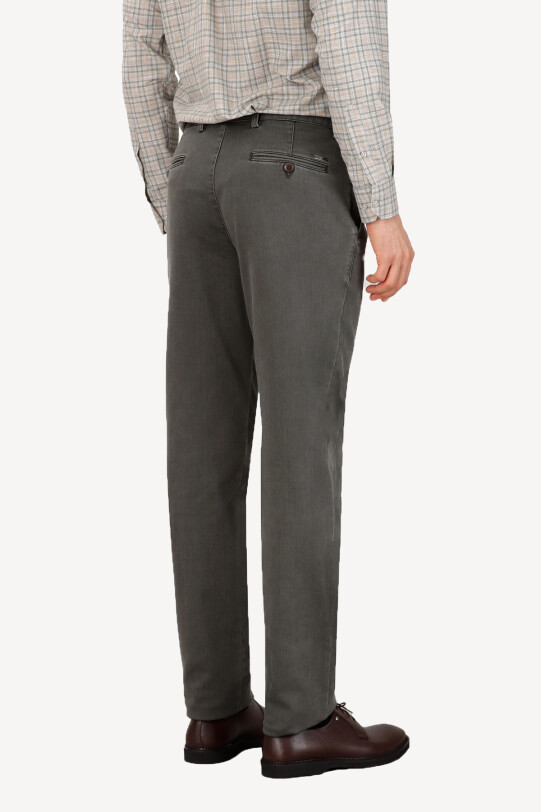 Erkek Haki Yeşil Regular Fit Kanvas Spor Çizgili Pantolon