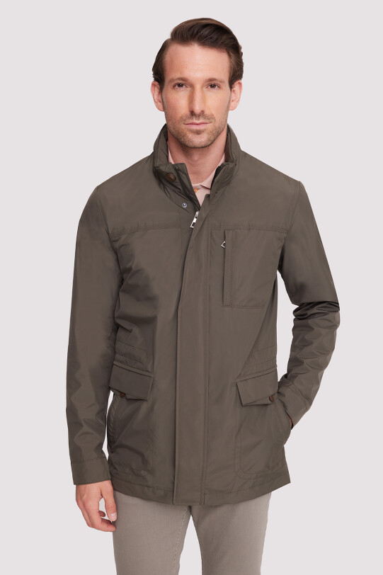 Erkek Haki Yeşil Regular Fit Yazlık Spor Kapüşonlu Mont