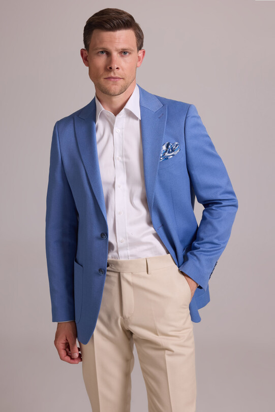 Erkek İndigo Mavi Regular Fit Sivri Yaka Tek Ceket