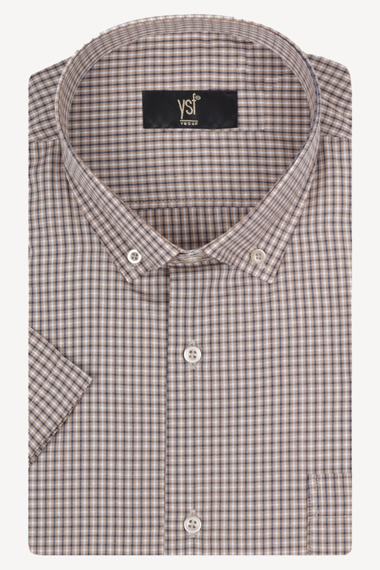 Erkek Kahve Bej Kareli Spor Gömlek