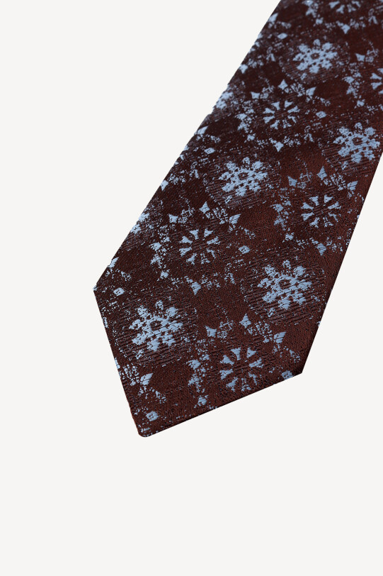 Erkek Kahverengi Kar Desenli Kravat Mendil Set - YSF (1)