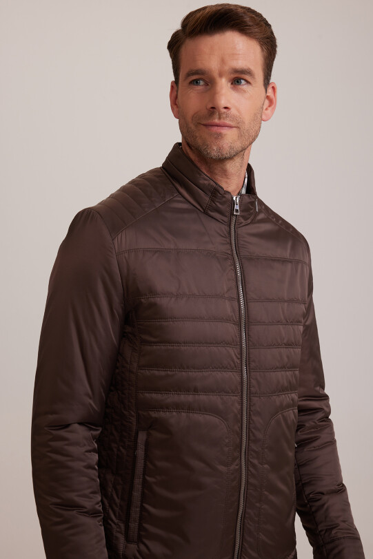 Erkek Kahverengi Regular Fit Kışlık Spor Gizli Kapüşon Mont