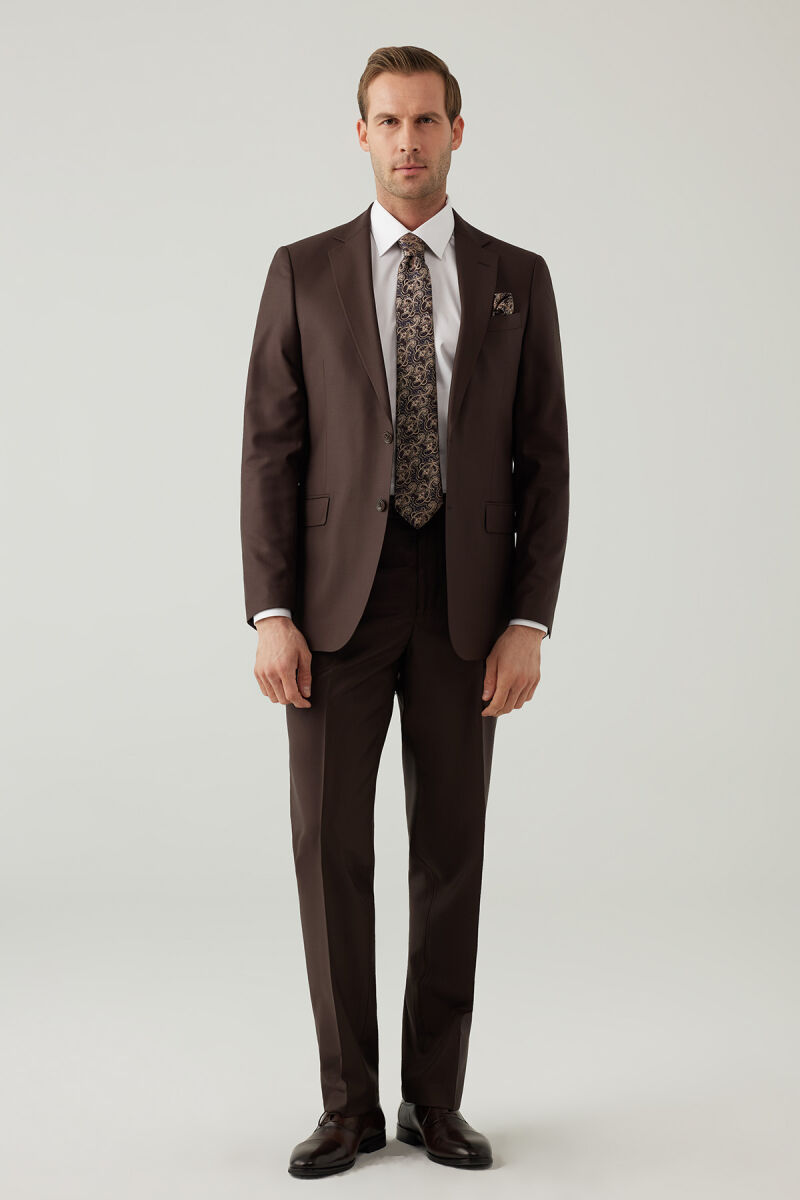 Erkek Kahverengi Regular Fit Takım Elbise - 1