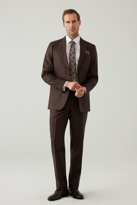Erkek Kahverengi Regular Fit Takım Elbise