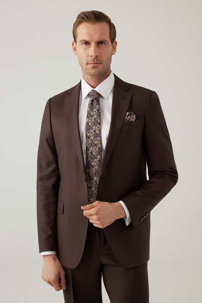 Erkek Kahverengi Regular Fit Takım Elbise - 5
