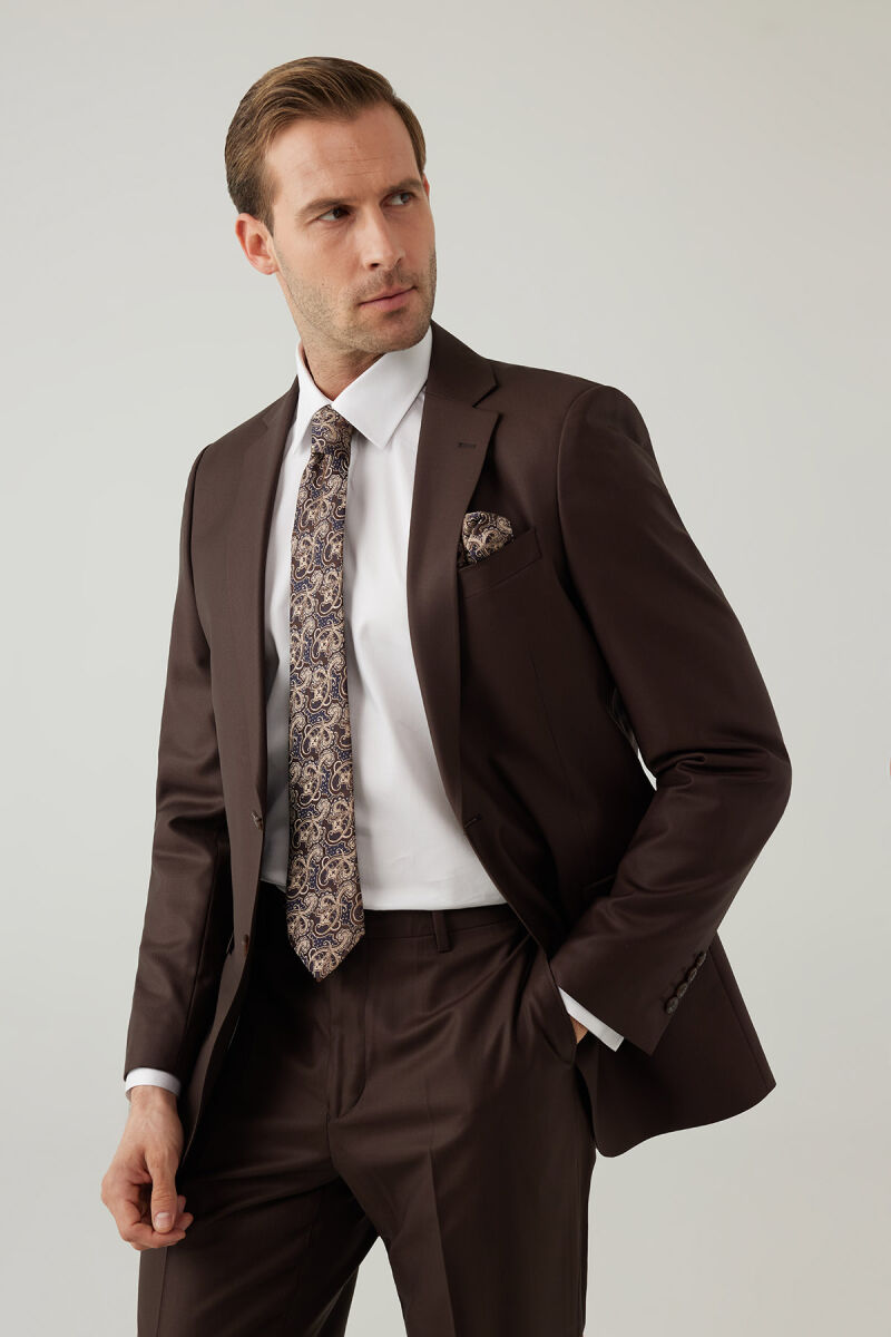 Erkek Kahverengi Regular Fit Takım Elbise - 6