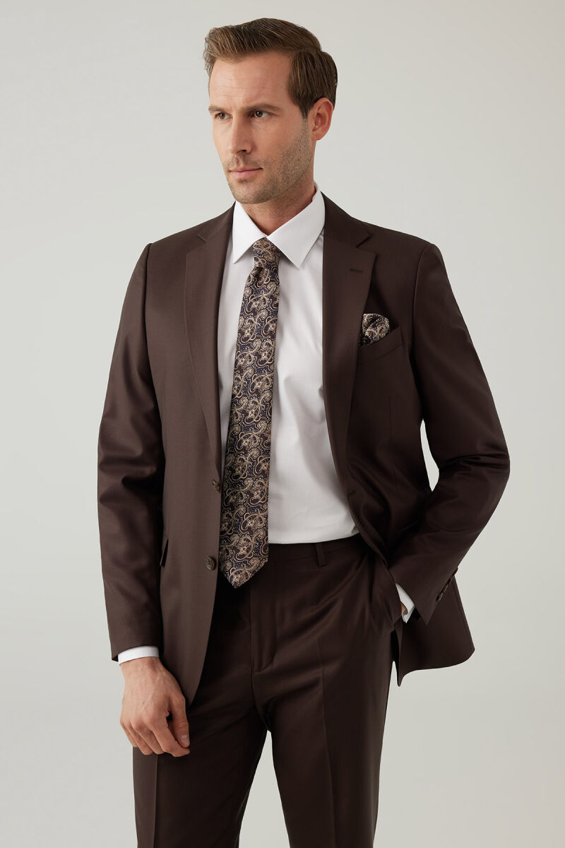 Erkek Kahverengi Regular Fit Takım Elbise - 7