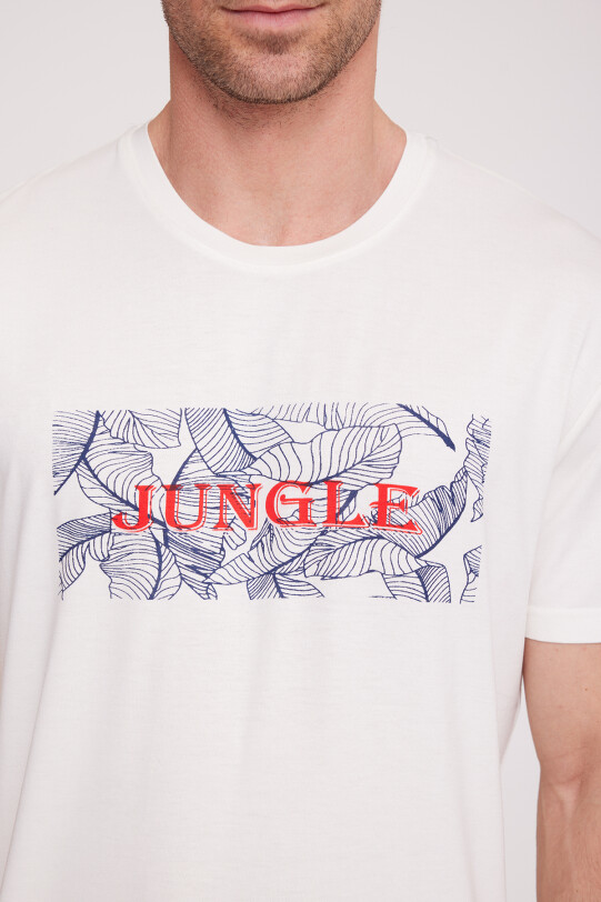 Erkek Kemik Bisiklet Yaka Desenli T-Shirt