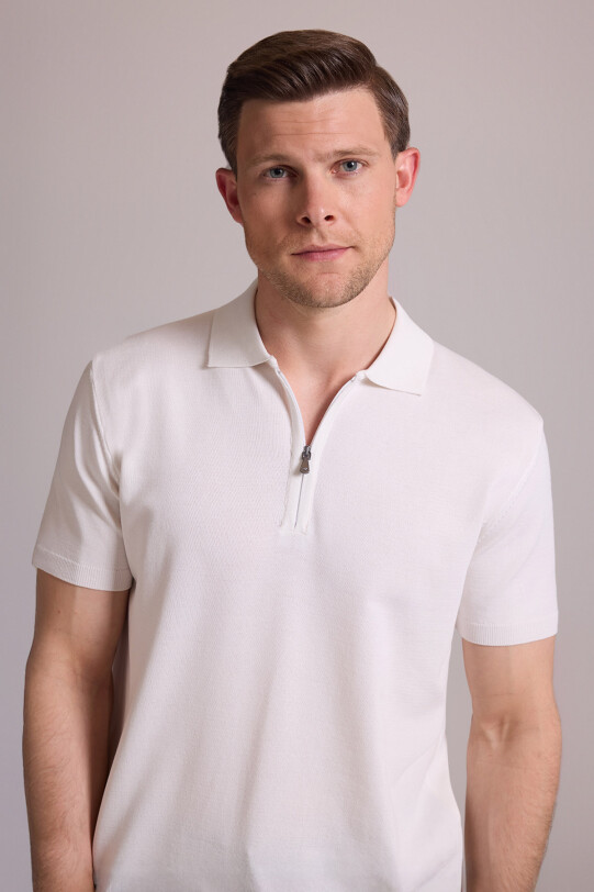 Erkek Kemik Regular Fit Polo Yaka Fermuarlı Triko Tişört