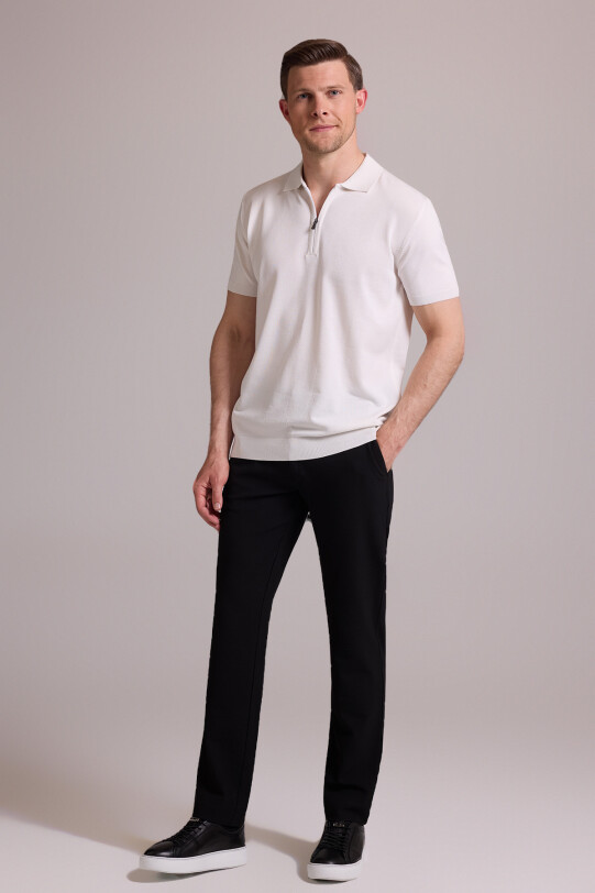 Erkek Kemik Regular Fit Polo Yaka Fermuarlı Triko Tişört