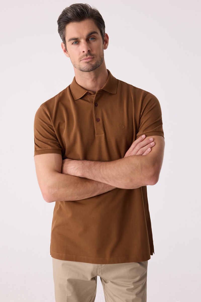 Erkek Kiremit Polo Yaka %100 Pamuk Tişört - 2