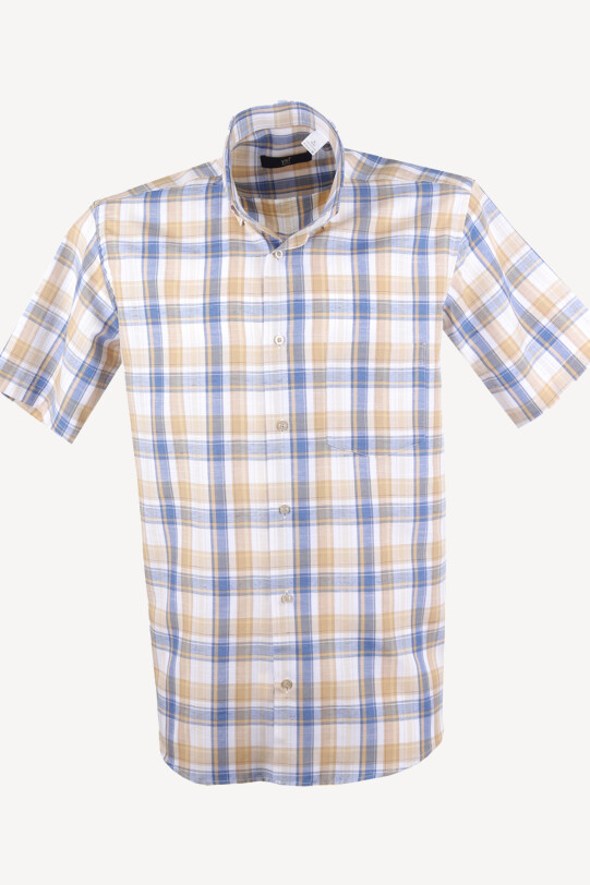 Erkek Lacivert Kısa Kol Klasik Ekose Gömlek