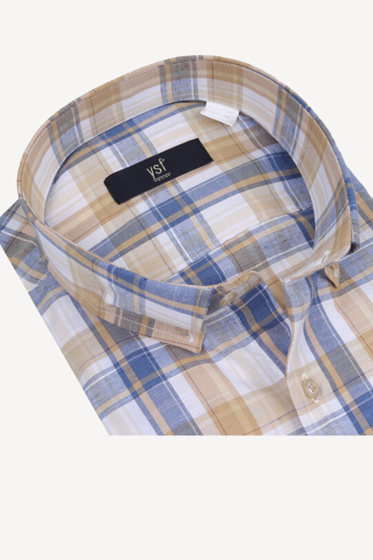 Erkek Lacivert Kısa Kol Klasik Ekose Gömlek