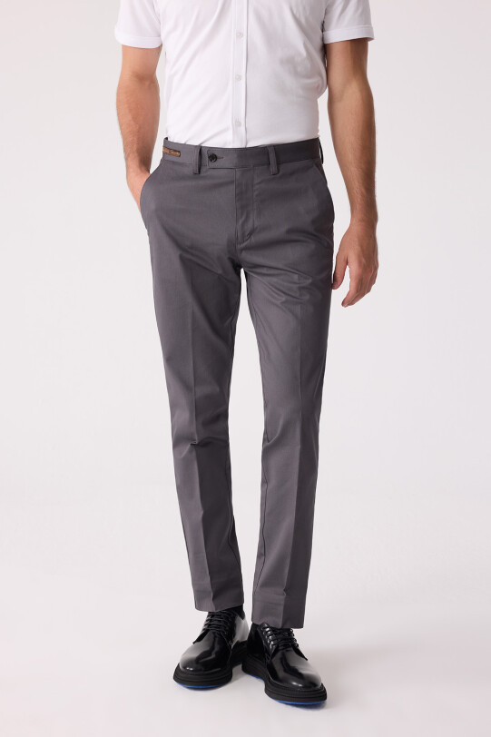 Erkek Koyu Gri Regular Fit Kanvas Pantalon