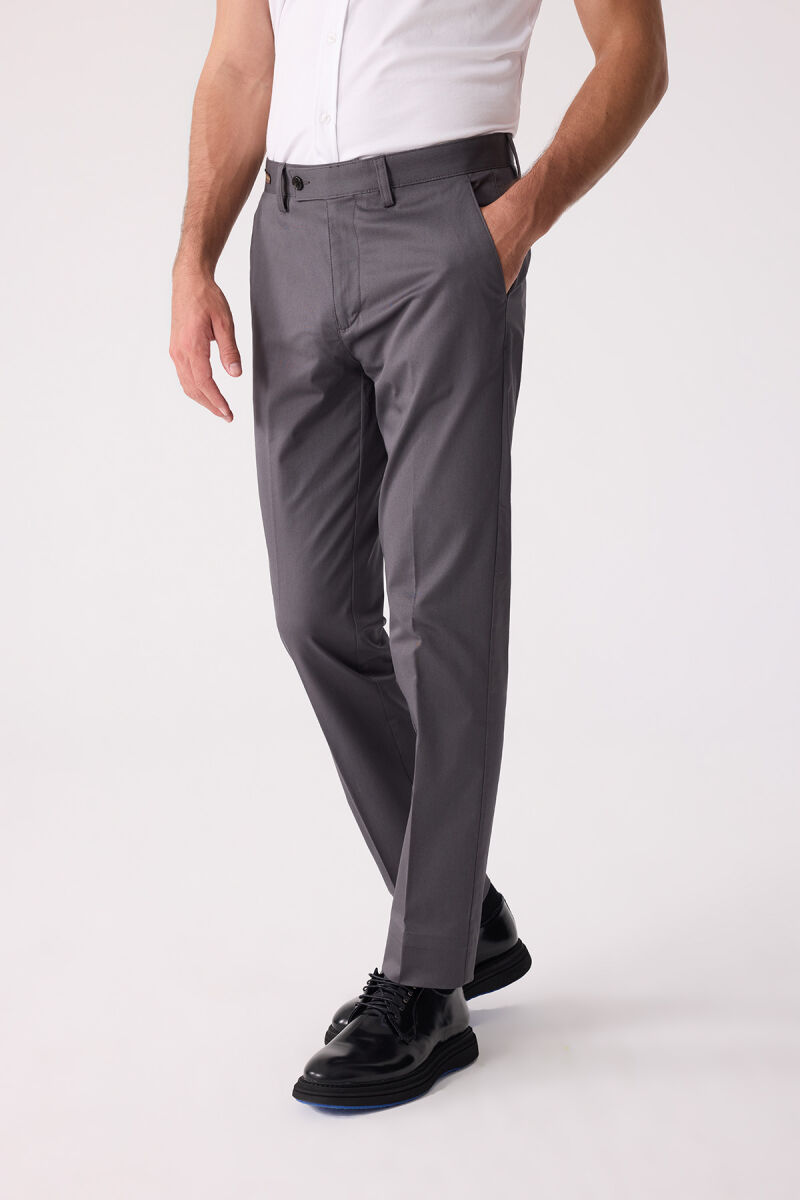 Erkek Koyu Gri Regular Fit Kanvas Pantalon - 2