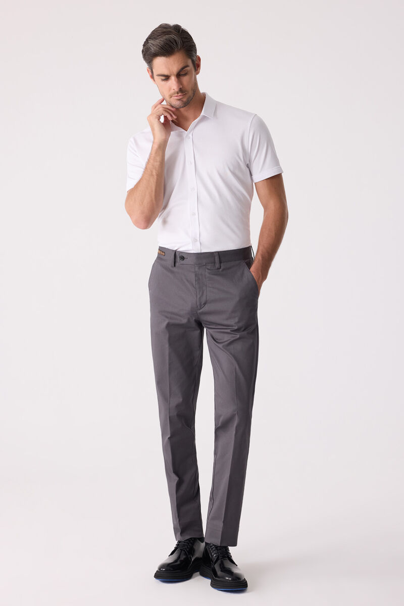Erkek Koyu Gri Regular Fit Kanvas Pantalon - 4