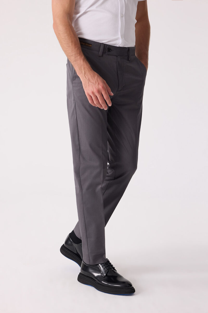 Erkek Koyu Gri Regular Fit Kanvas Pantalon - 5